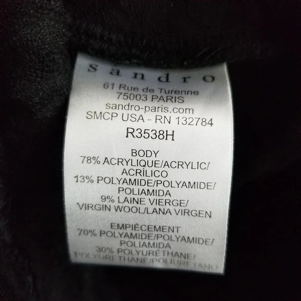 Sandro Women's Wool Blend Dress 3/4 Sleeve Size Small Black Embossed Dark - Picture 7 of 9